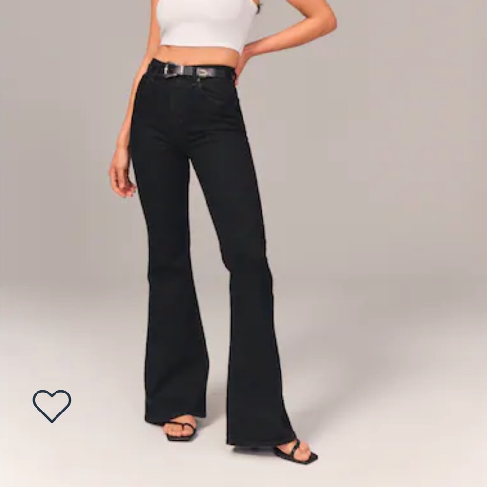 abercrombie curve love ultra high rise flare jeans in black